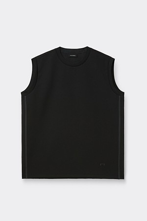 Black Woven Sleeveless T-shirt