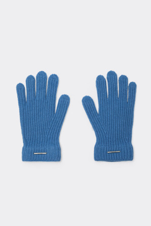 Blue Rib Knit Gloves