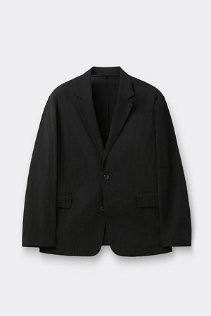 블랙 루즈핏 크리즈 셋업 자켓