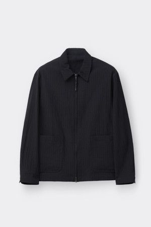 Navy Pleats Zip Jacket