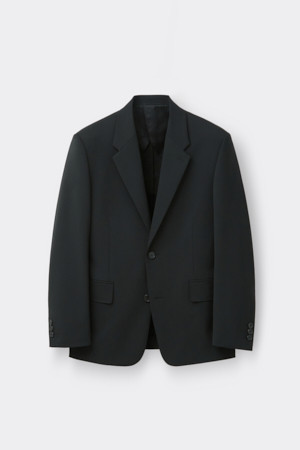 Black Relaxed Fit Wool Blended Setup Jacket