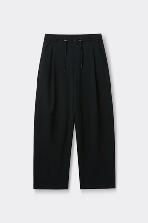 Black Curved Drawstring Seersucker Pants