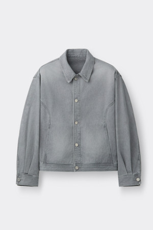 Grey Curved Line Vintage Denim Shirt