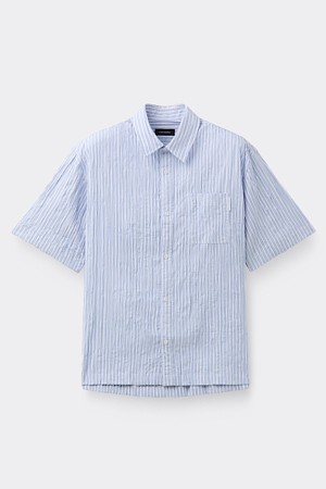 Blue Relaxed Stripe Pleats Half Shirt