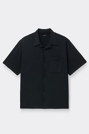 Black Relaxed Crochet Half Shirt