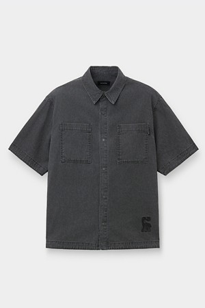 [Vincent] Grey Cotton Dyed Half Shirt
