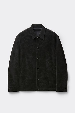 블랙 페이크레더 오버셔츠