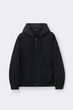 Black Woven Layered Zip Hoodie