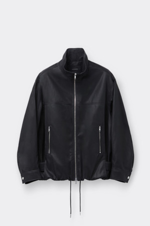 Black Faux Leather Highneck Jacket