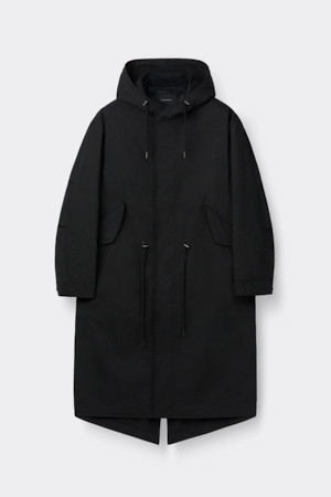 Black Detachable Fishtail Hood Coat