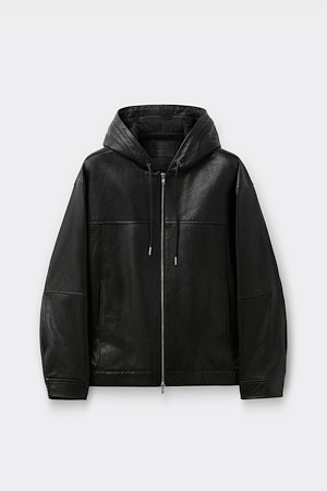 Black Leather Hood Jacket