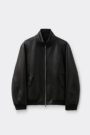 블랙 스탠드넥 레더 자켓