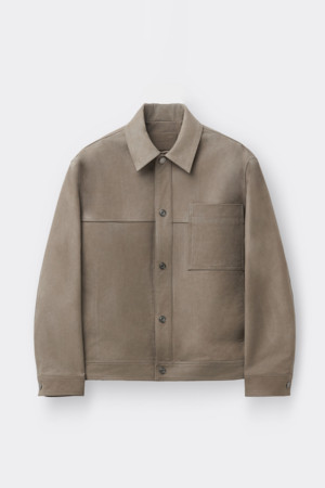 Beige Leather Trucker Jacket