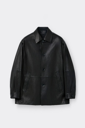 Black Leather Long Work Jacket