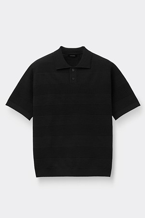 Black Stripes Textured Collar Sweater