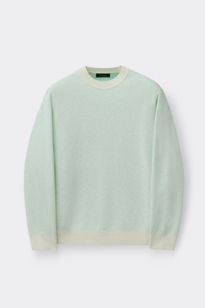 Green Two-Tone Round Neck Sweater