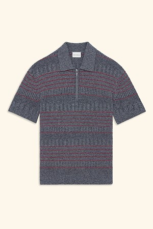 Openwork Zipped Short Sleeve Knit Polo