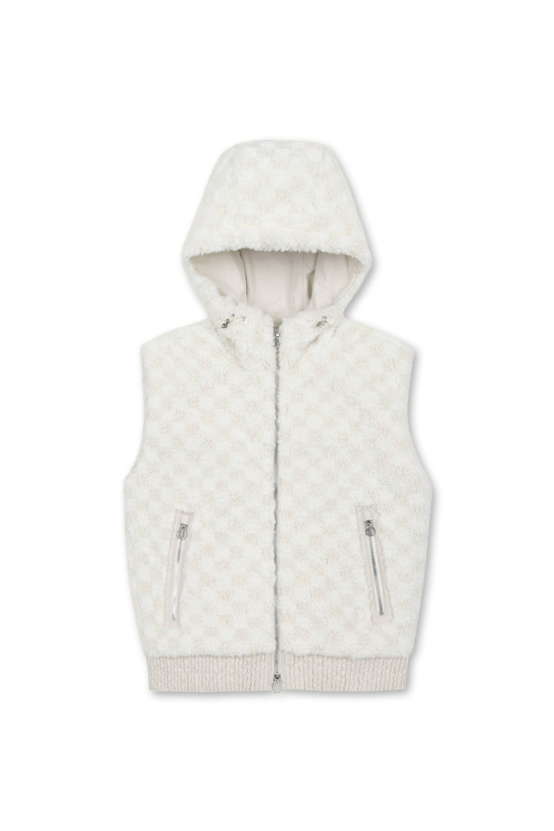 ELORD - 베스트 - ECO FUR HOODIE VEST(Beige)