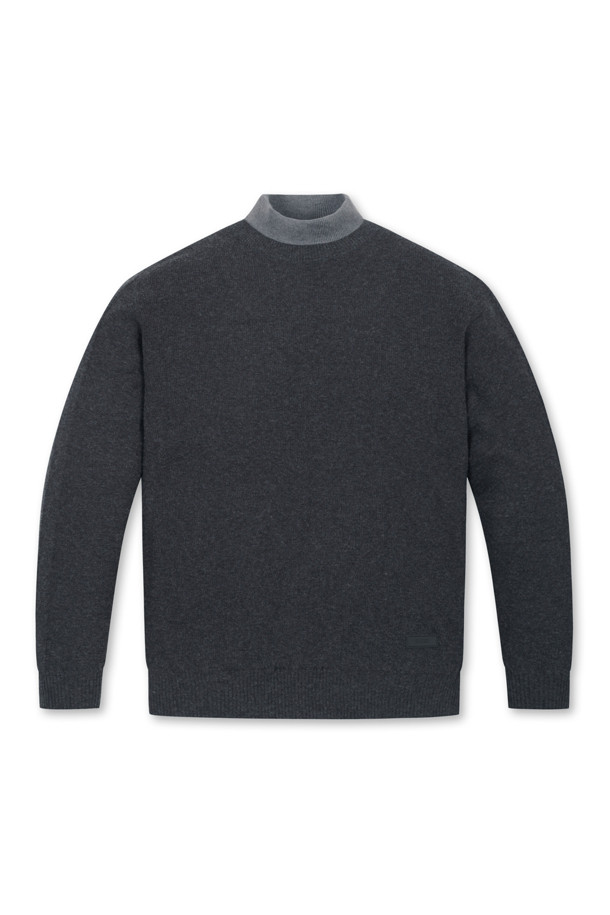 ELORD - 니트 - FAKE LAYERED WINDPROOF HIGHNECK SWEATER(Charcoal Grey)