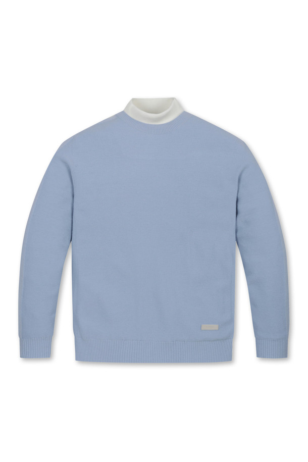 ELORD - 니트 - FAKE LAYERED WINDPROOF HIGHNECK SWEATER(Sky Blue)