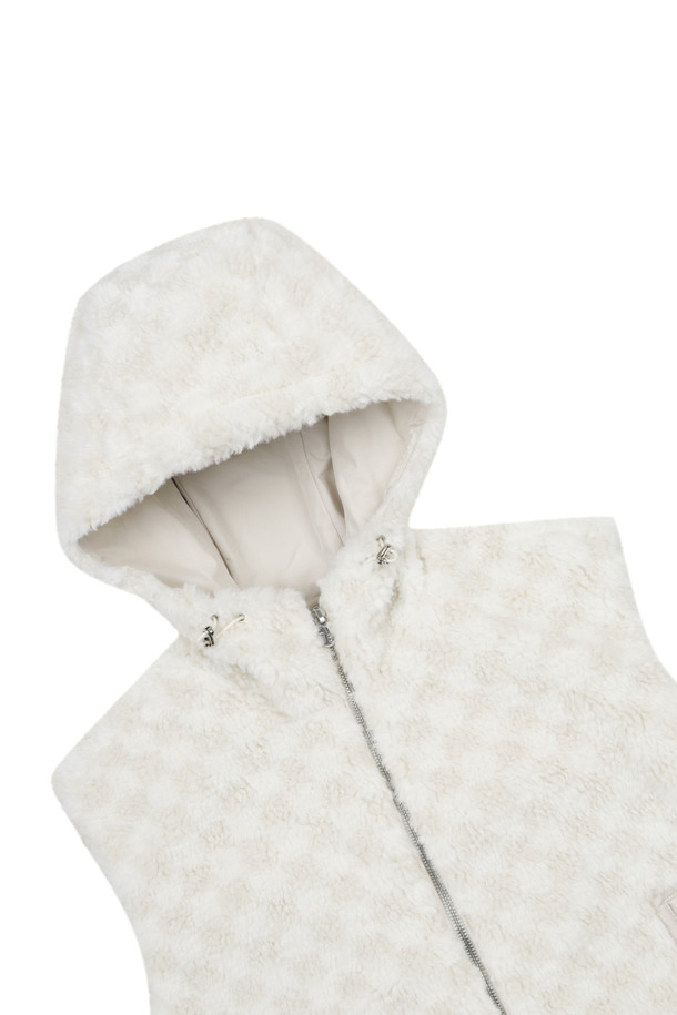 ELORD - 베스트 - ECO FUR HOODIE VEST(Beige)