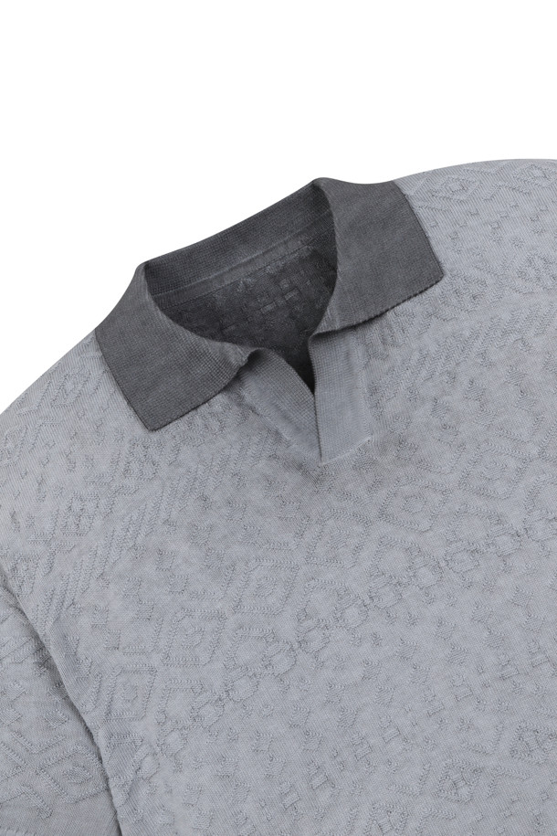 ELORD - 니트 - ICE COTTON TEXTURED POLO SWEATER(Grey)