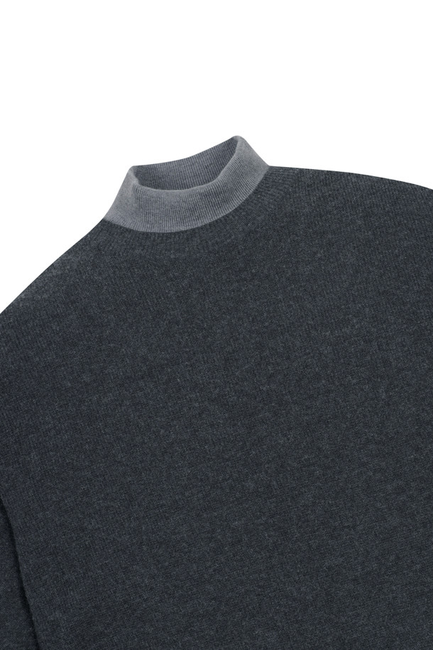 ELORD - 니트 - FAKE LAYERED WINDPROOF HIGHNECK SWEATER(Charcoal Grey)