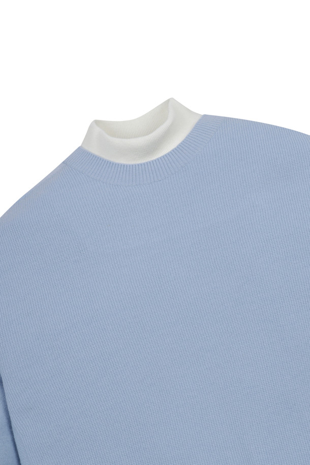 ELORD - 니트 - FAKE LAYERED WINDPROOF HIGHNECK SWEATER(Sky Blue)