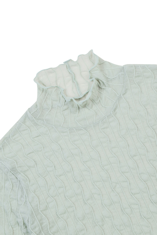 ELORD - 긴팔티셔츠 - [ONLINE EXCLUSIVE] Elysee Edit1. Pleats Highneck(Mint)