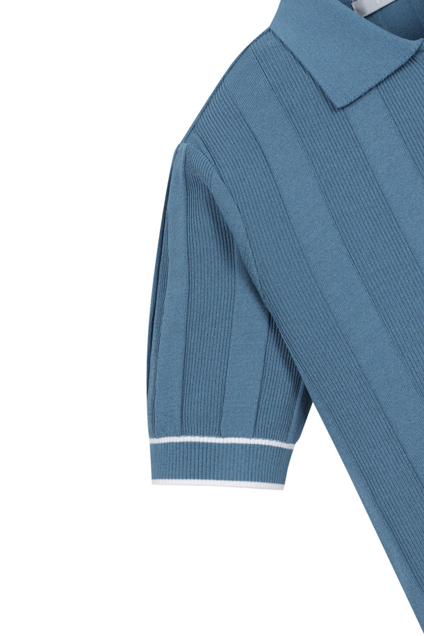 ELORD - 니트 - VERTICAL STRIPE POLO SWEATER(Blue)