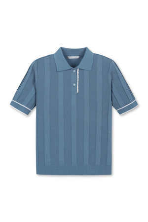 VERTICAL STRIPE POLO SWEATER(Blue)