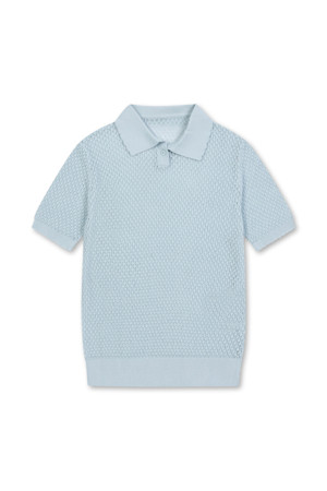 CROCHET SUMMER POLO SWEATER(Blue)