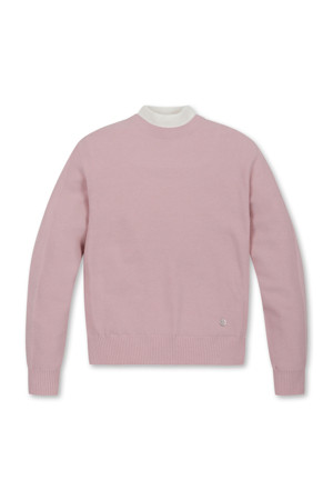 FAKE LAYERED WINDPROOF HIGHNECK SWEATER(Pink)