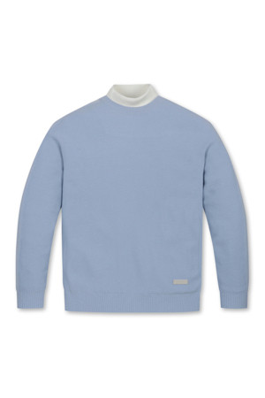 FAKE LAYERED WINDPROOF HIGHNECK SWEATER(Sky Blue)