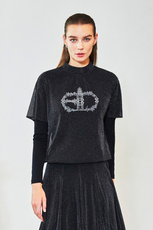 GLITTER MESH LAYERED HIGHNECK(Black)