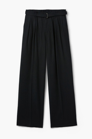 울 벨트 와이드 팬츠