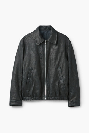 크링클 레더 블루종 점퍼