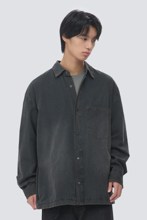 그레이 워시드 데님 셔츠