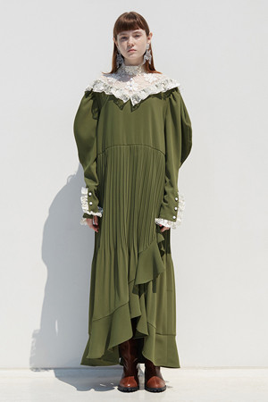 [FW]  LACE HIGH NECK DRESS_KHAKI
