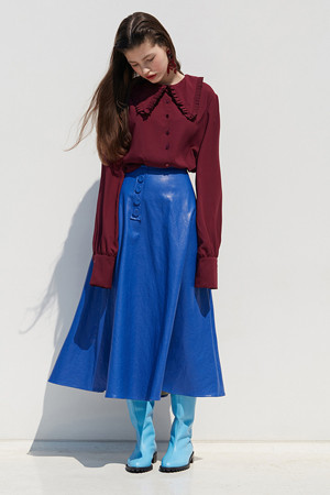 [FW] LEATHER FLARE SKIRT_BLUE