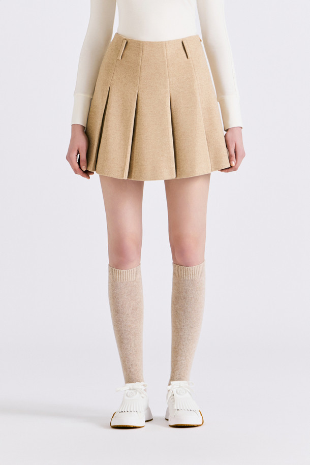 WOOL PLEATED SKIRT (WOMEN)_BEIGE-a