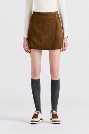 SUEDE WRAPPED SKIRT(WOMEN)_BROWN-a
