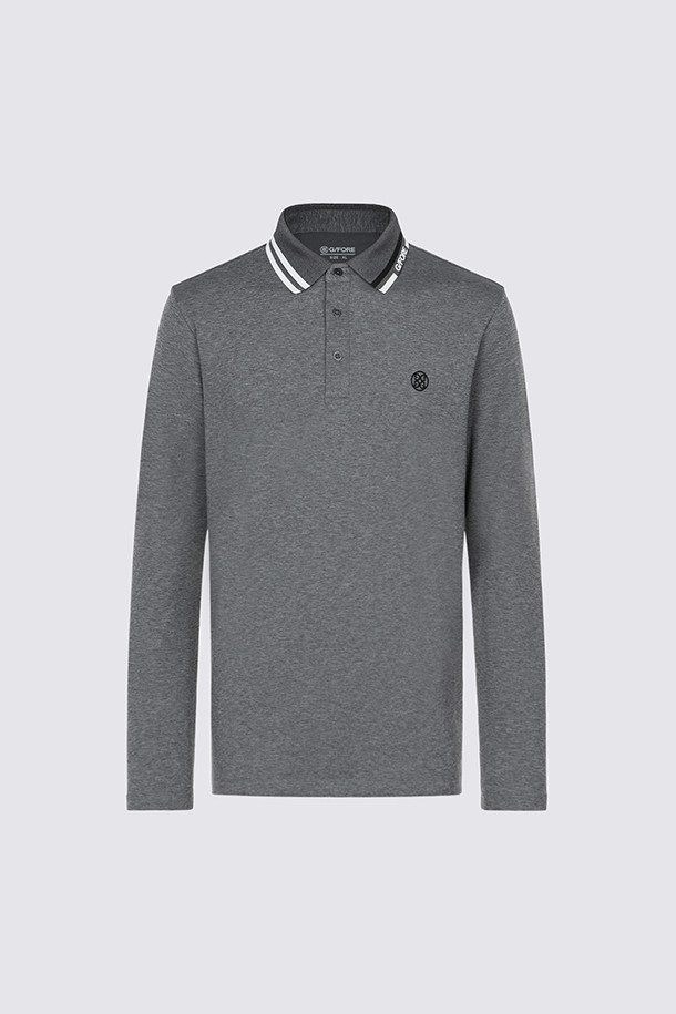 MÉLANGE LONG SLEEVE POLO(MEN)_GREY-a