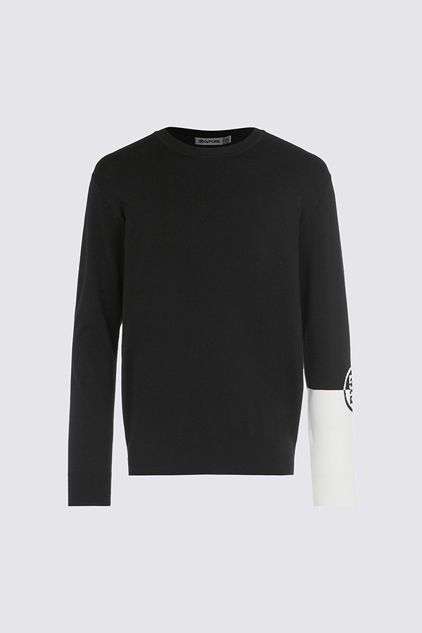 SLEEVE COLOR POINT ROUND NECK KNIT PULLOVER (MEN)_BLACK-a