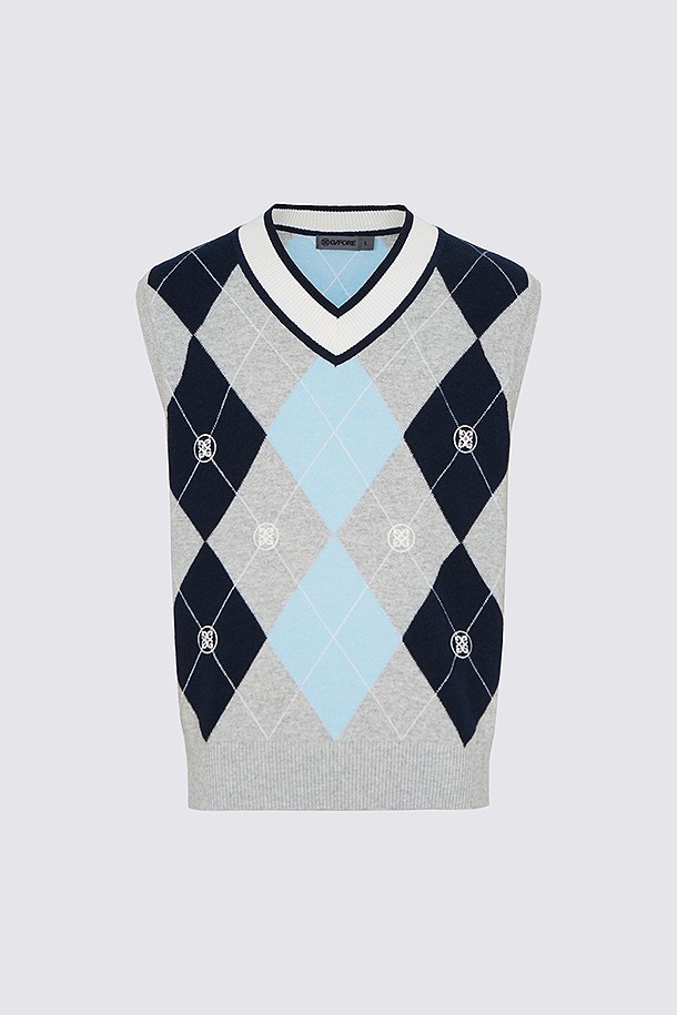 ARGYLE PATTERN KNIT VEST(MEN)					 					 					_BLUE-a