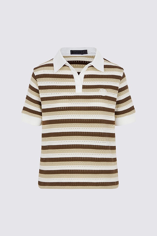 지포어-WOMEN APPAREL-CROCHET STRIPED POLO(WOMEN)