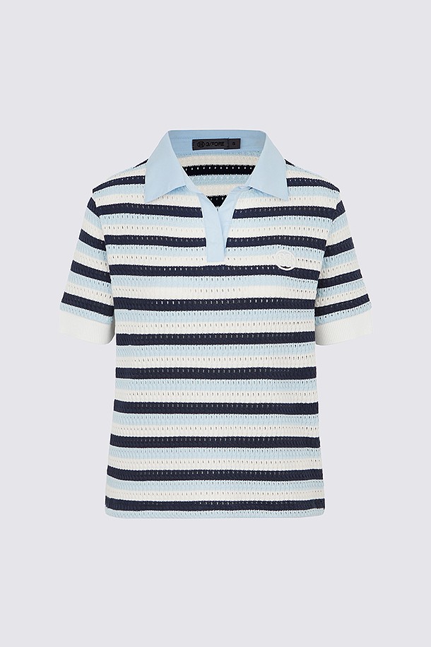 지포어-WOMEN APPAREL-CROCHET STRIPED POLO(WOMEN)