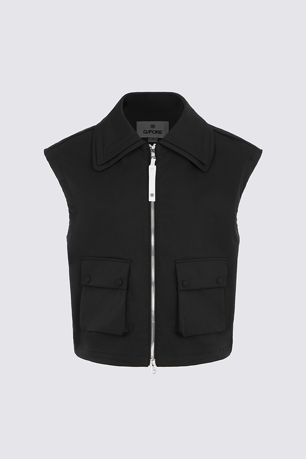 FULL ZIP WOVEN VEST(WOMEN)_BLACK-a