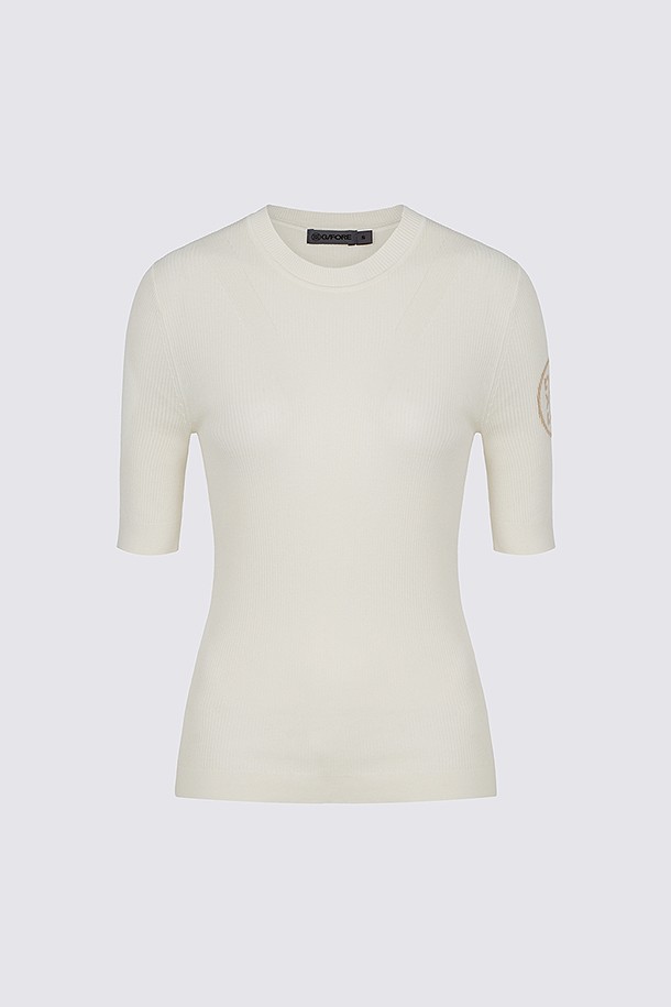 ROUND NECK SHORT SLEEVE SWEATER (WOMEN)_BEIGE-a