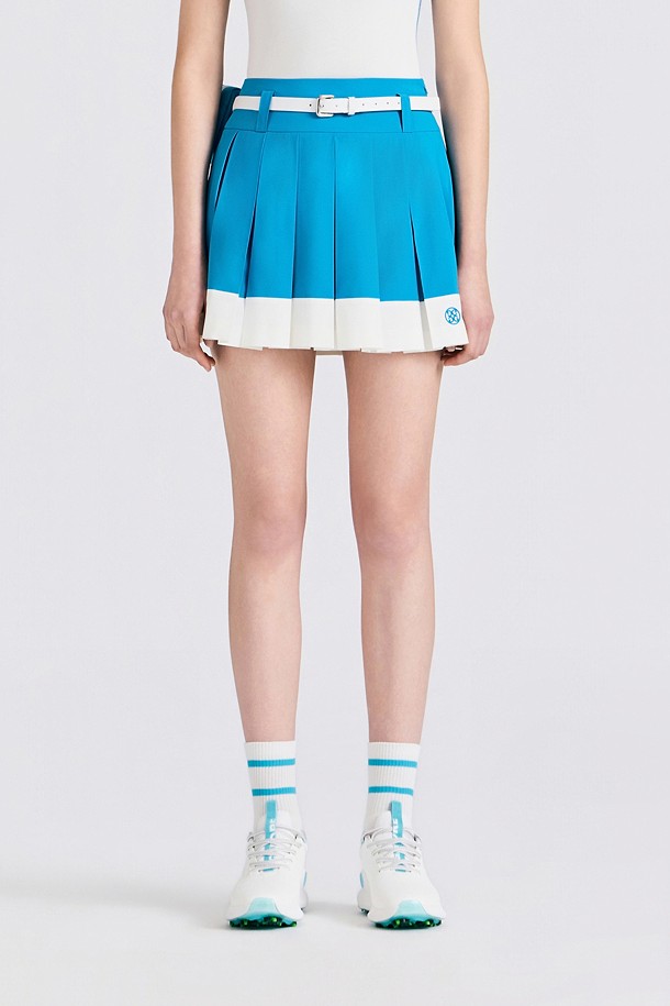 PLEAT DETAILED SKIRT(WOMEN)_BLUE-a